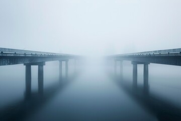 Obraz premium A sharply captured photo of a bridge barely visible through dense fog, creating an atmosphere