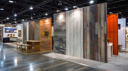 innovative fiber cement siding exhibition at a building materials trade show, displaying the latest trends in siding technology and design