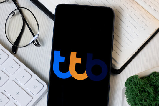 New York, USA - 1 June 2024: TMBThanachart Bank Logo on Phone Screen, ttb Company Icon