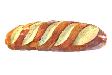 Watercolor illustration of fresh loaf of bread.