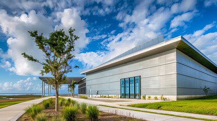 Fototapeta premium coastal research facility featuring storm-resistant fiber cement siding, engineered to withstand hurricane-force winds and corrosive saltwater