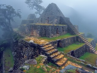 Mystical Morning at Machu Picchu: Ancient Ruins Enshrouded in Mist