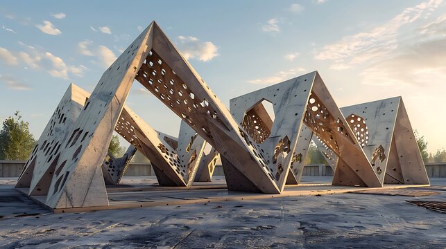 concept of a temporary exhibition space at an art festival, constructed entirely from interlocking fiber cement panels for easy assembly and disassembly