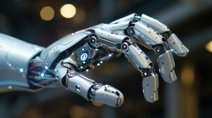Advanced Cybernetic Hand Reaching Out, Depicting Futuristic Technology in Robotics, Artificial Intelligence, and Contemporary Mechanical Innovation in Modern Science and Engineering