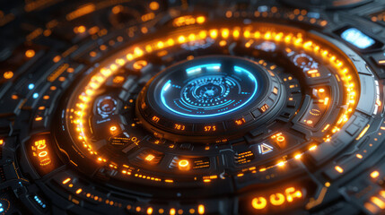 Futuristic Cyber Interface With Glowing Neon Holographic Display And High Tech Circular HUD Elements In A Sci Fi Environment Advanced Digital Technology Concept