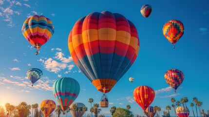 Obraz premium Vibrant Hot Air Balloon Extravaganza: A Spectacular Festival of Colorful Balloons Soaring in the Sky