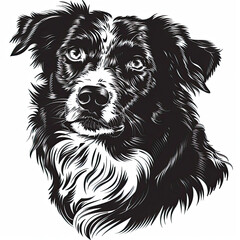 Fototapeta premium A black and white drawing of a Australian Shepherd dog