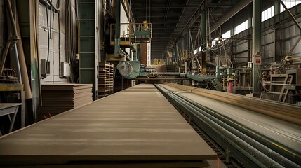 Fototapeta premium fiber cement siding manufacturing process in an industrial setting, highlighting the materials and machinery