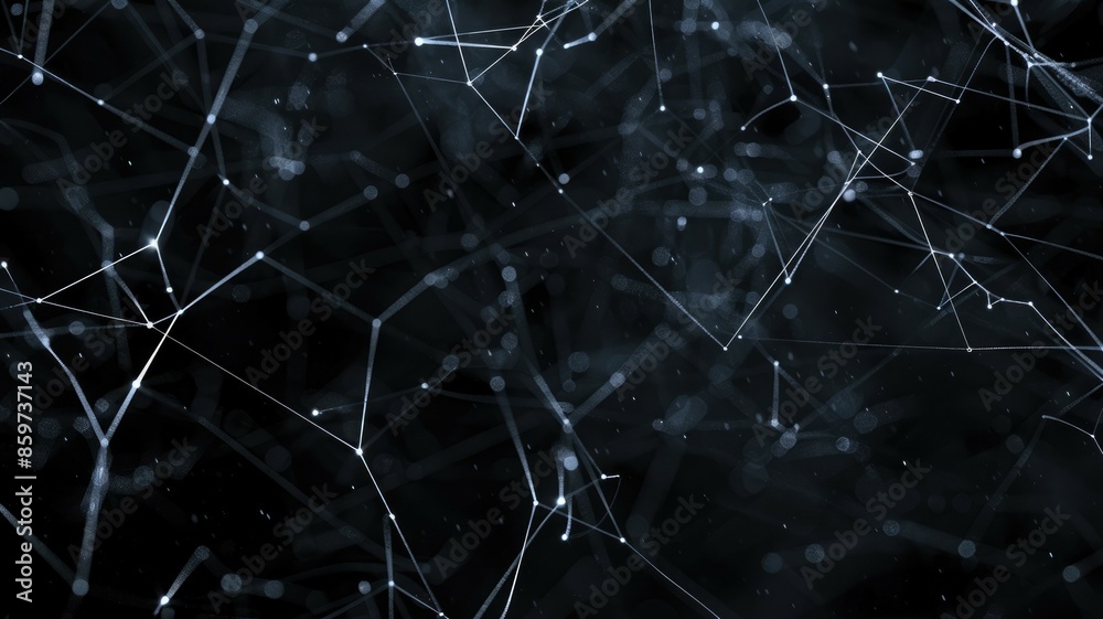 Poster abstract visualization of dynamic network connections with glowing nodes and lines on a dark backgro