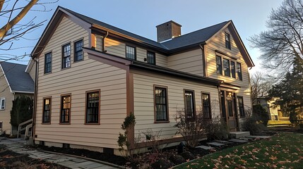 Fototapeta premium historical renovation project where old siding is replaced with fiber cement siding to preserve aesthetic while improving durability