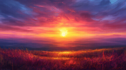 Vivid serene sunset seascape painting.