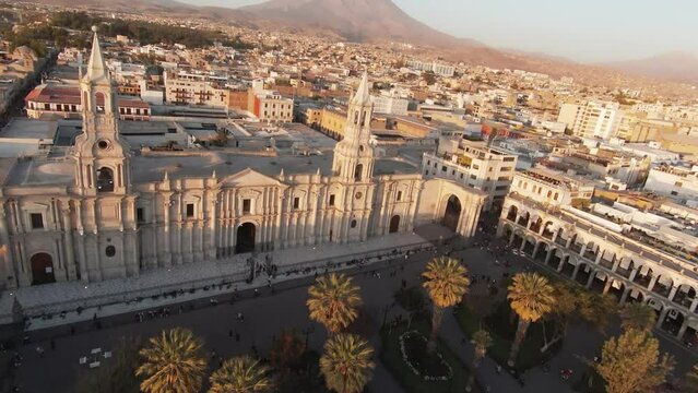 Arequipa historic center and Mt Misti in Peru
