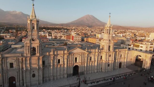 Arequipa historic center and Mt Misti in Peru