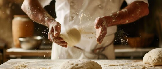 High-definition image capturing captivating sight of a chef demonstrating the classic pizza