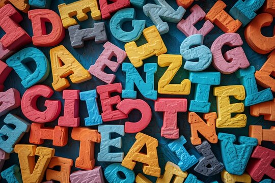 Colorful Wooden Letters on Blue Surface