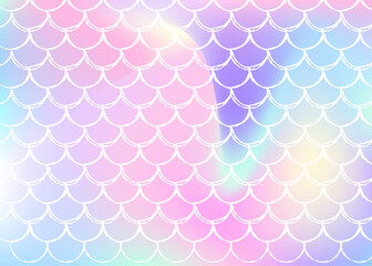 Gradient mermaid background with holographic scales. Bright color transitions. Fish tail banner and invitation. Underwater and sea pattern for girlie party. Creative backdrop with gradient mermaid.