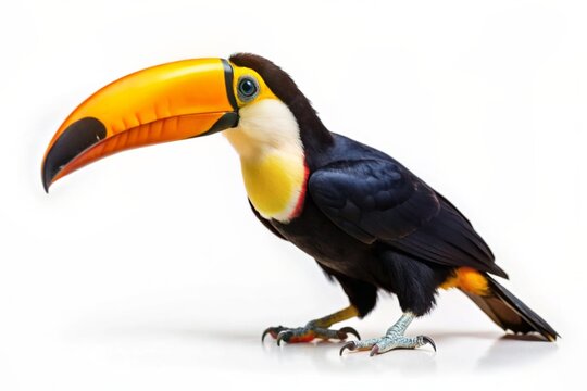 Toucan toco beak open, Ramphastos toco, isolated on white.