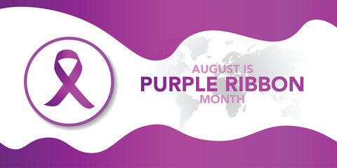 August is purple ribbon month. background, banner, card, poster, template. Vector illustration.
