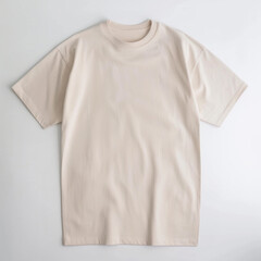 Oversized Washed Out Beige Blank Heavyweight Cotton T-shirt Mockup On White Background