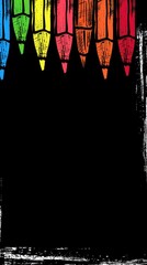 Colored cartoon pencils arranged in a row on a black background. Back to school concept