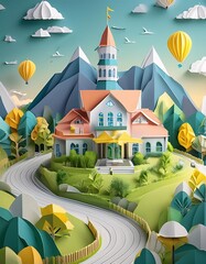 Fototapeta premium Illustration showing the back to school theme with a 3D concept using layered paper images , generative ai