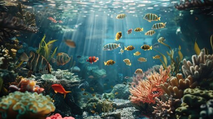 Fish moving in coral habitat