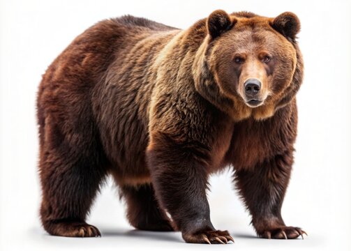 Brown bear standing alone on white background