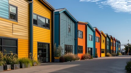 series of artisan workshops in a revitalized industrial park, each utilizing vibrant fiber cement siding to create a lively and creative environment