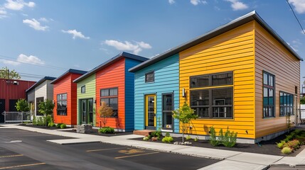 series of artisan workshops in a revitalized industrial park, each utilizing vibrant fiber cement siding to create a lively and creative environment