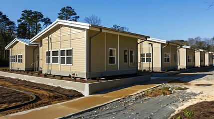 Naklejka premium series of modular classrooms for a rapidly growing school, each unit built with fiber cement siding for quick installation and long-lasting durability