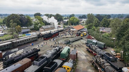 steam engine train, steam engine, aerial view, marshalling Beekbergen, the Netherlands - August 6th...