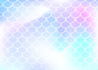 Gradient mermaid background with holographic scales. Bright color transitions. Fish tail banner and invitation. Underwater and sea pattern for girlie party. Spectrum backdrop with gradient mermaid.