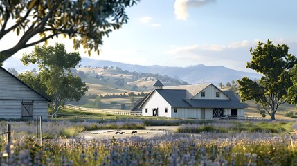 sustainable farm built with fiber cement siding, featuring advanced moisture and pest resistance, set in a pastoral landscape
