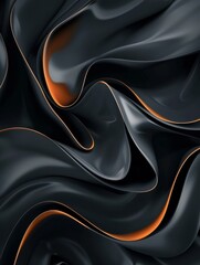 Fototapeta premium Abstract dark waves with orange highlights, smooth fluid-like texture, elegant folds and curves creating a dynamic and luxurious visual effect.