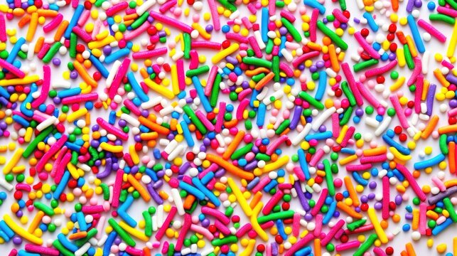 Colorful sprinkle pattern for design background on white backdrop.