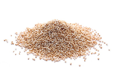 Amaranth pops, popped grains isolated on white background, side view	