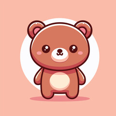 Charming illustration of a cute teddy bear in kawaii style, featuring large eyes and a sweet expression. Perfect for childrens products, greeting cards, and playful graphic designs. Endearing and