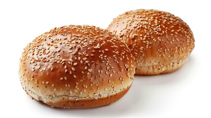 Two hamburger buns with sesame isolated on white background