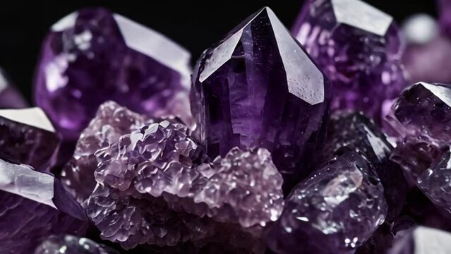 Close-up photo of purple amethyst crystals 