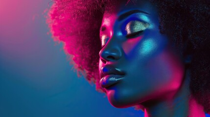 Fototapeta premium Stylish young African woman with afro and shiny makeup