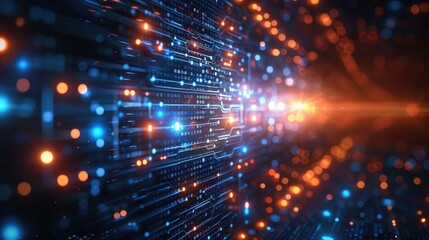 Obraz premium Abstract Circuit Board with Orange and Blue Lights