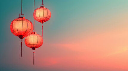 Obraz premium minimalist background featuring simple, elegant outlines of paper lanterns against a soft gradient sky, capturing the beauty and tranquility of Diwali