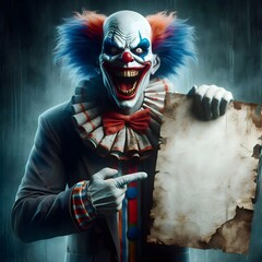 Creepy Clown Holding Sign - Perfect for Halloween
