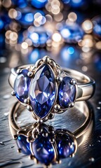 Obraz premium Sparkling Tear drop gem Ring: Capturing the Elegance of an Intricately Designed Gothic Modern Ring with elegant backdrop