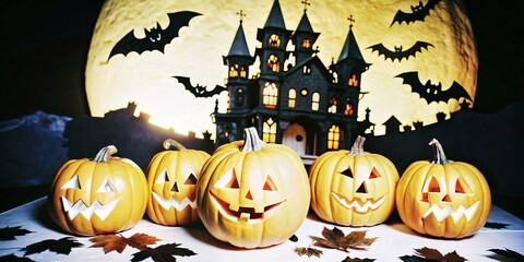Fototapeta premium Background on the Theme - Halloween. The scene captures the essence of Halloween with a spooky atmosphere, perfect for seasonal decorations and themed events.