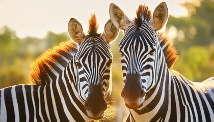Fototapeta premium Two plains zebras (Equus burchelli) in natural habitat, South Africa.