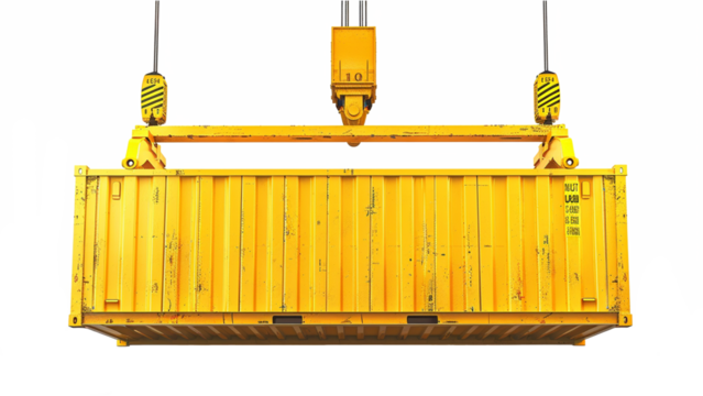 Cargo container with hook isolated on transparent background.