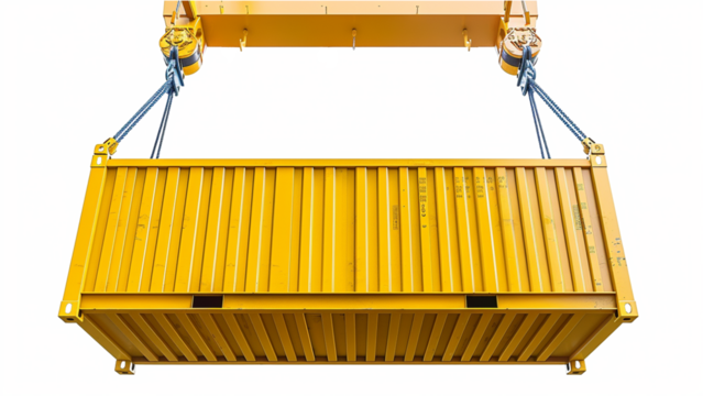 Cargo container with hook isolated on transparent background.