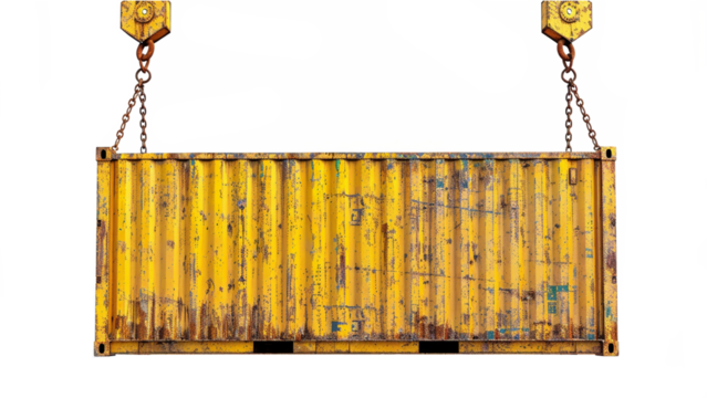 Cargo container with hook isolated on transparent background.