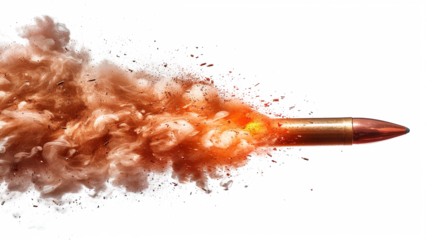 Bullet trail with fire and smoke, transparent background.
